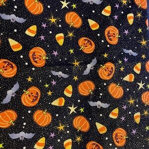 22" x 42" JoAnn Fabrics Halloween Cotton Fabric Pumpkin Candy Corn Bat Sparkle